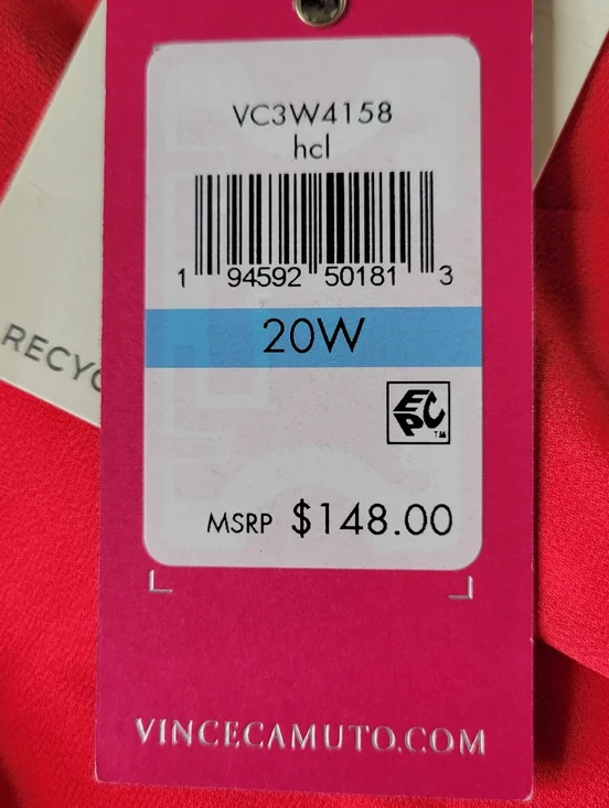 Vince Camuto Chiffon Dress 20W Pink Split Neck Tassel Tie Pleated Sleeves New - Picture 7 of 12